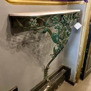 Bottle Green Wrought Iron Console with Marble Top