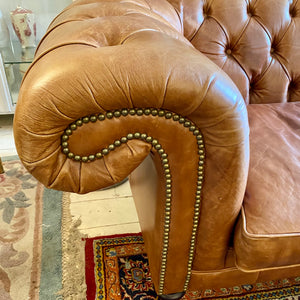 Vintage Leather Chesterfield Sofa with Brass Studs