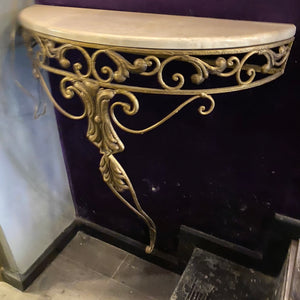 Gilt Painted Wrought Iron Console with Marble Top