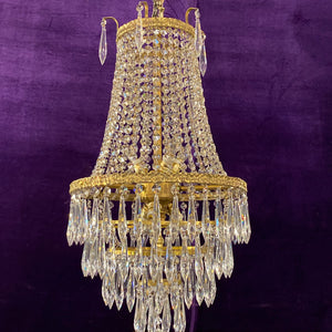 Aged Brass and Crystal Neoclassical Chandelier
