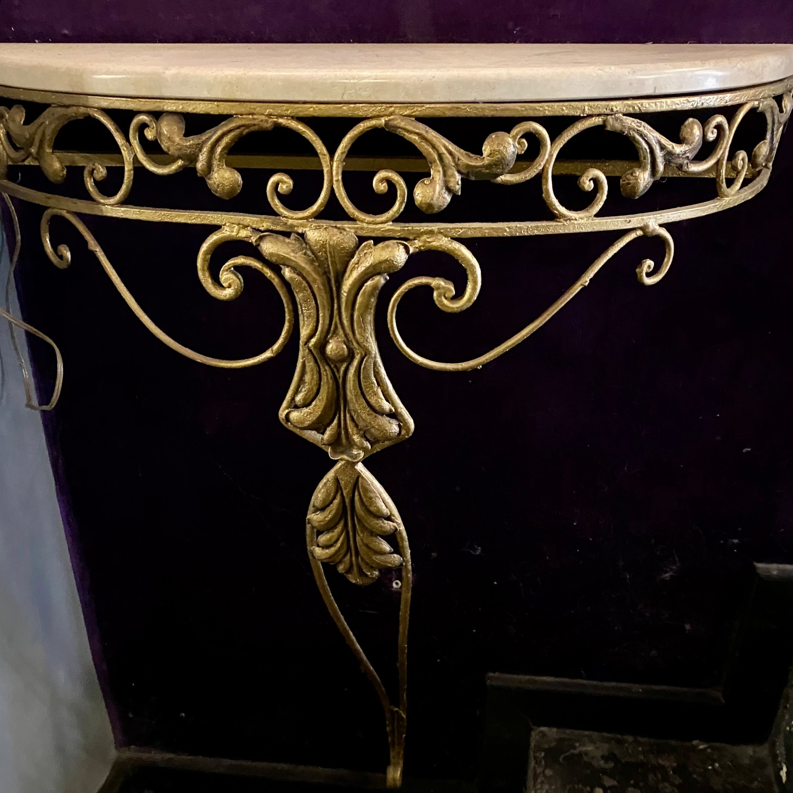 Gilt Painted Wrought Iron Console with Marble Top