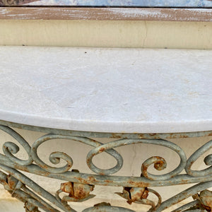 Aged and Distressed Wrought Iron Console with Marble Top