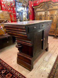 Early 20th Century Mahogany Bar with Marble Top & Detailed Mirror - SOLD