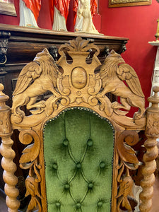 19th Century Oak Barley Twist Throne Chair