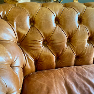 Vintage Leather Chesterfield Sofa with Brass Studs