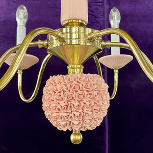 Unusual and Pretty Ceramic and Brass Chandelier