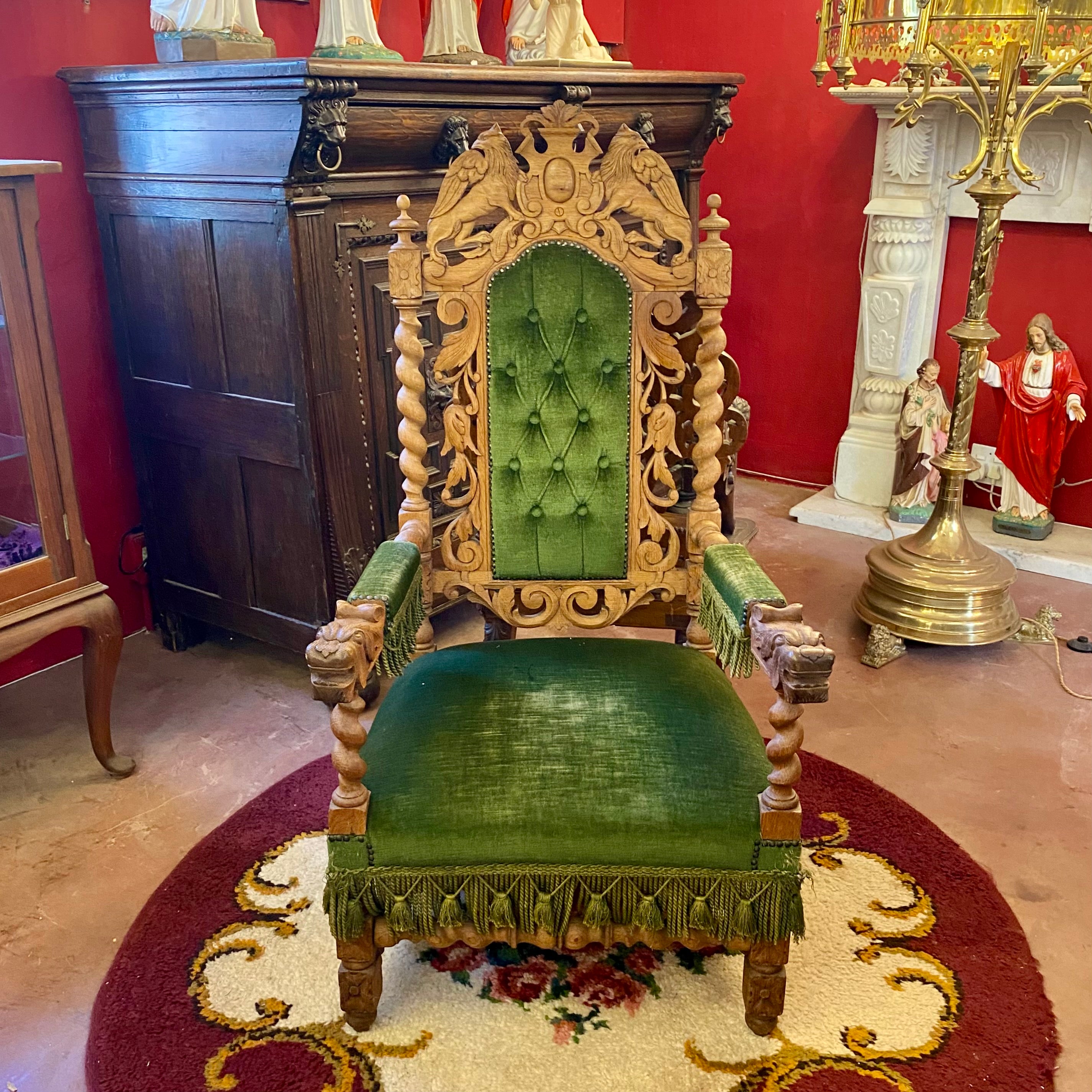 19th Century Oak Barley Twist Throne Chair