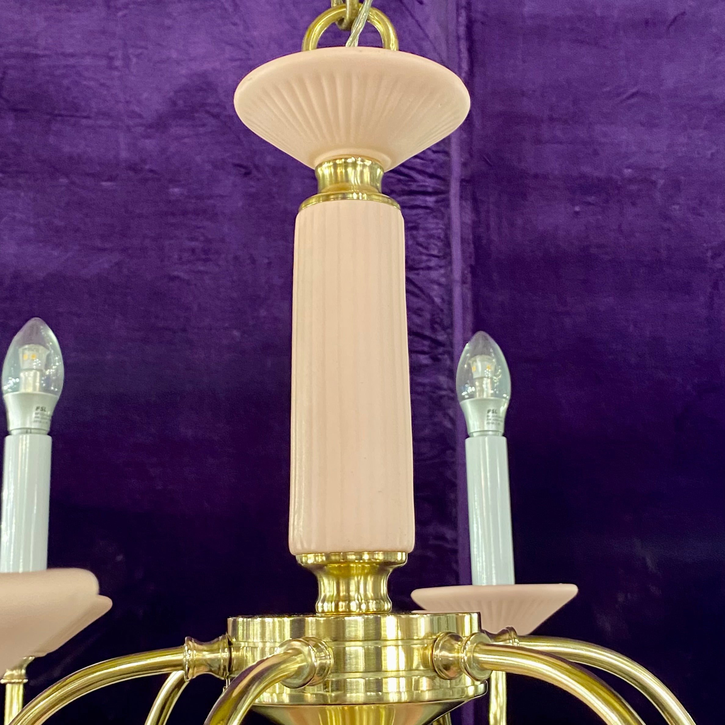 Unusual and Pretty Ceramic and Brass Chandelier