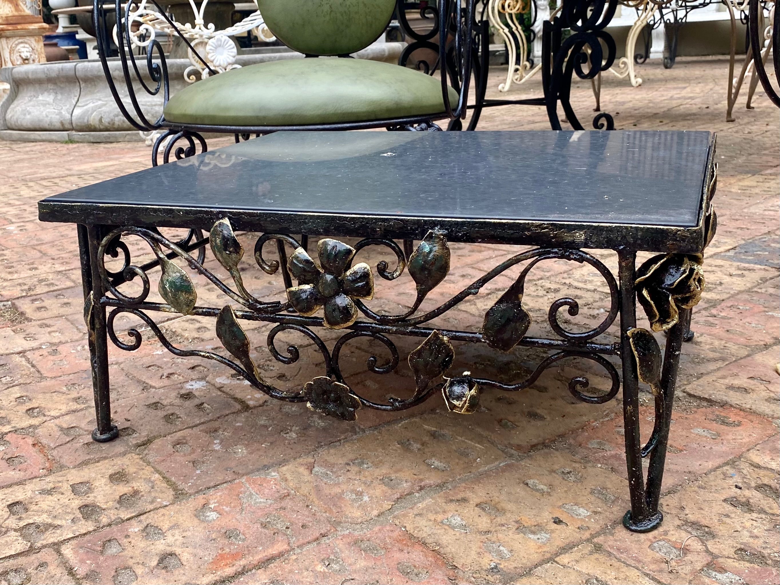 Wrought Iron Coffee Table with Polished Slate Top