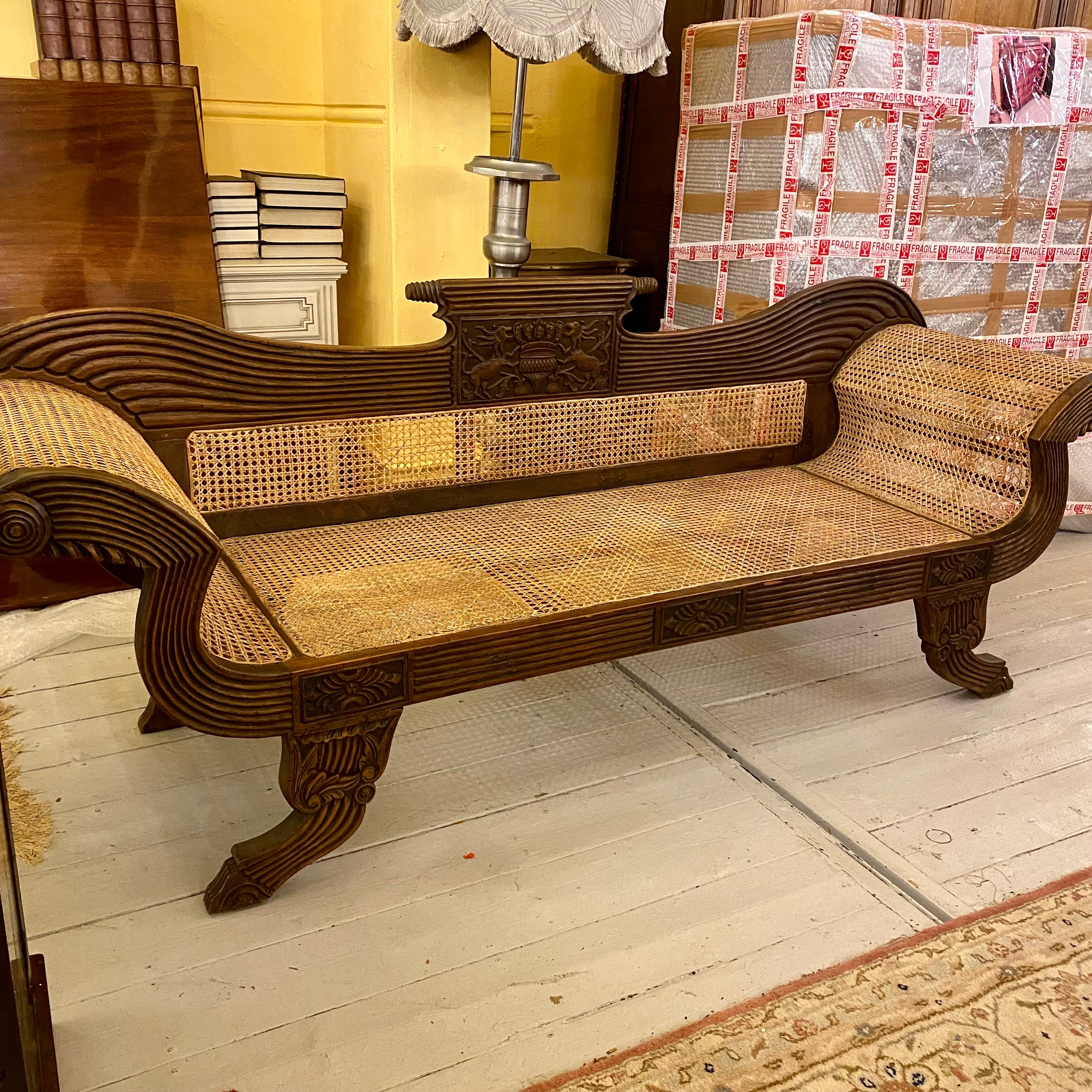 19th Century Carved Oak & Cane Settee - SOLD