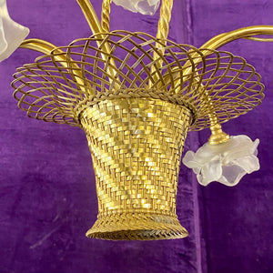 Pretty Polished Brass Flower Basket Chandelier