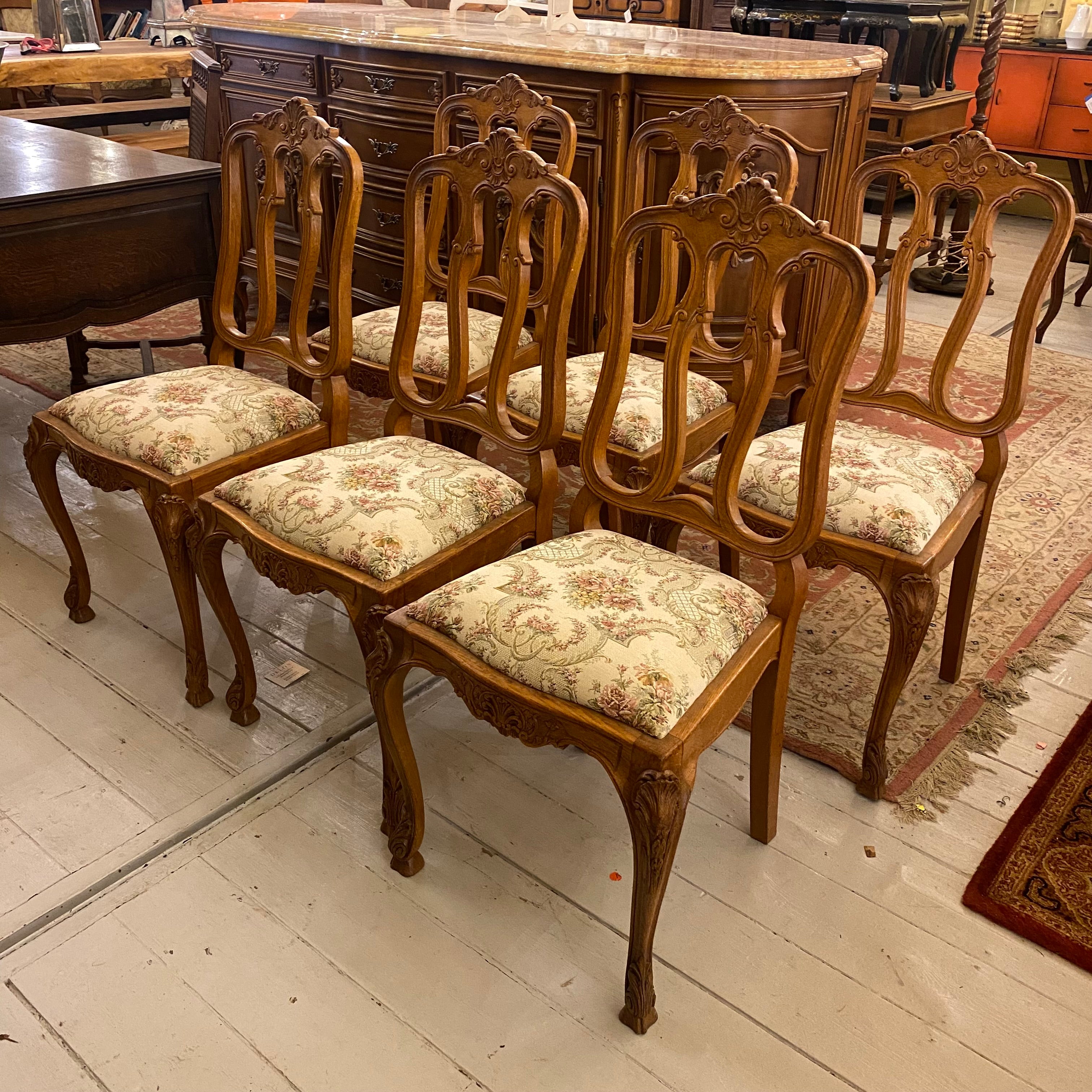 Antique French Oak Dining Chairs (Six)