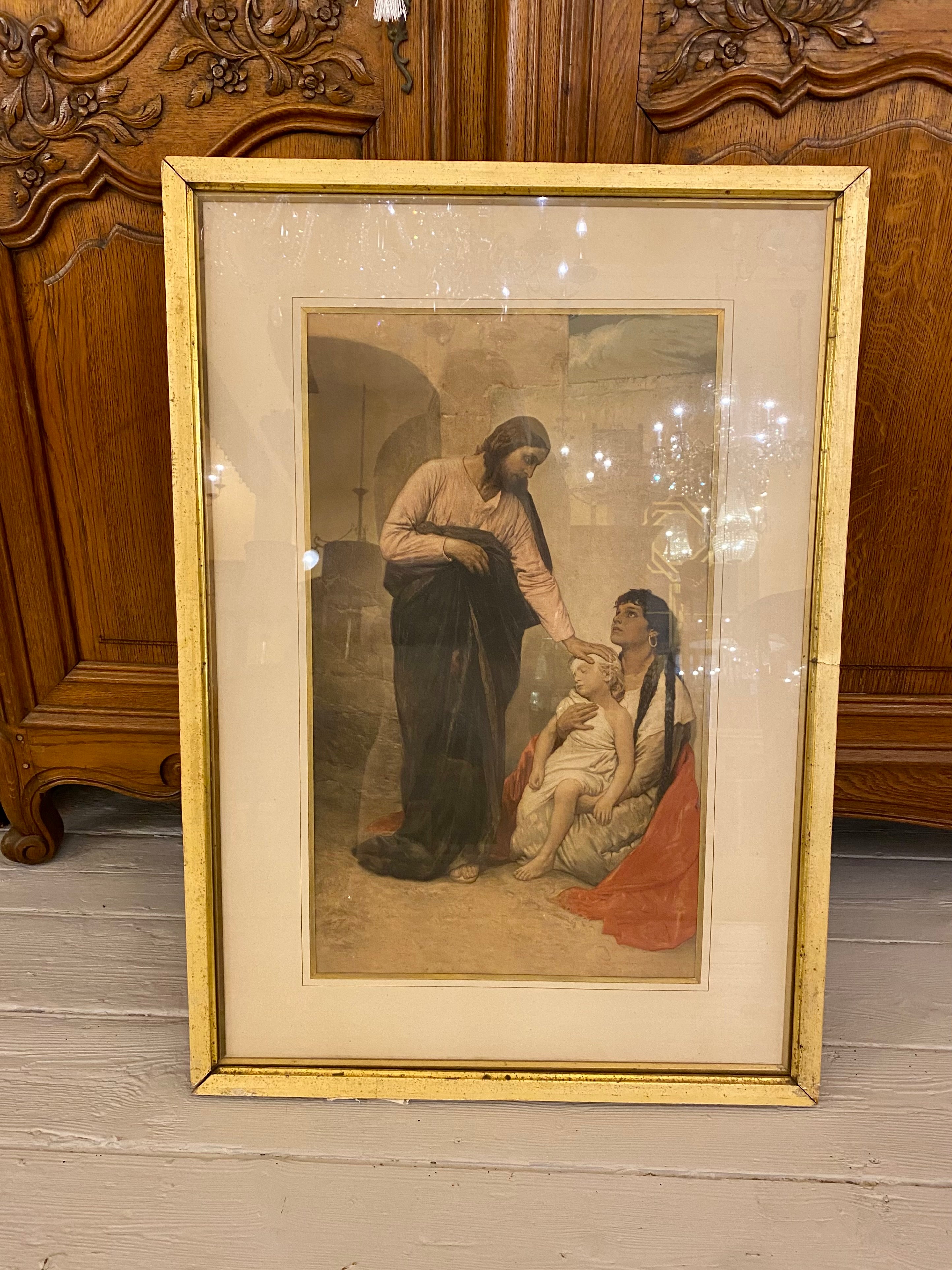 Beautiful Vintage Print of Jesus Healing a Sick Child