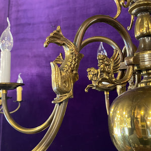 Antique Aged Brass Flemish Chandelier
