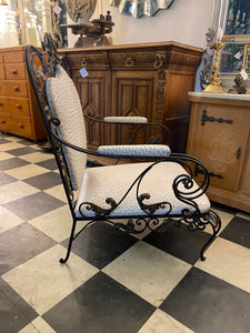 Wrought Iron Armchair with Faux Ostrich Upholstery
