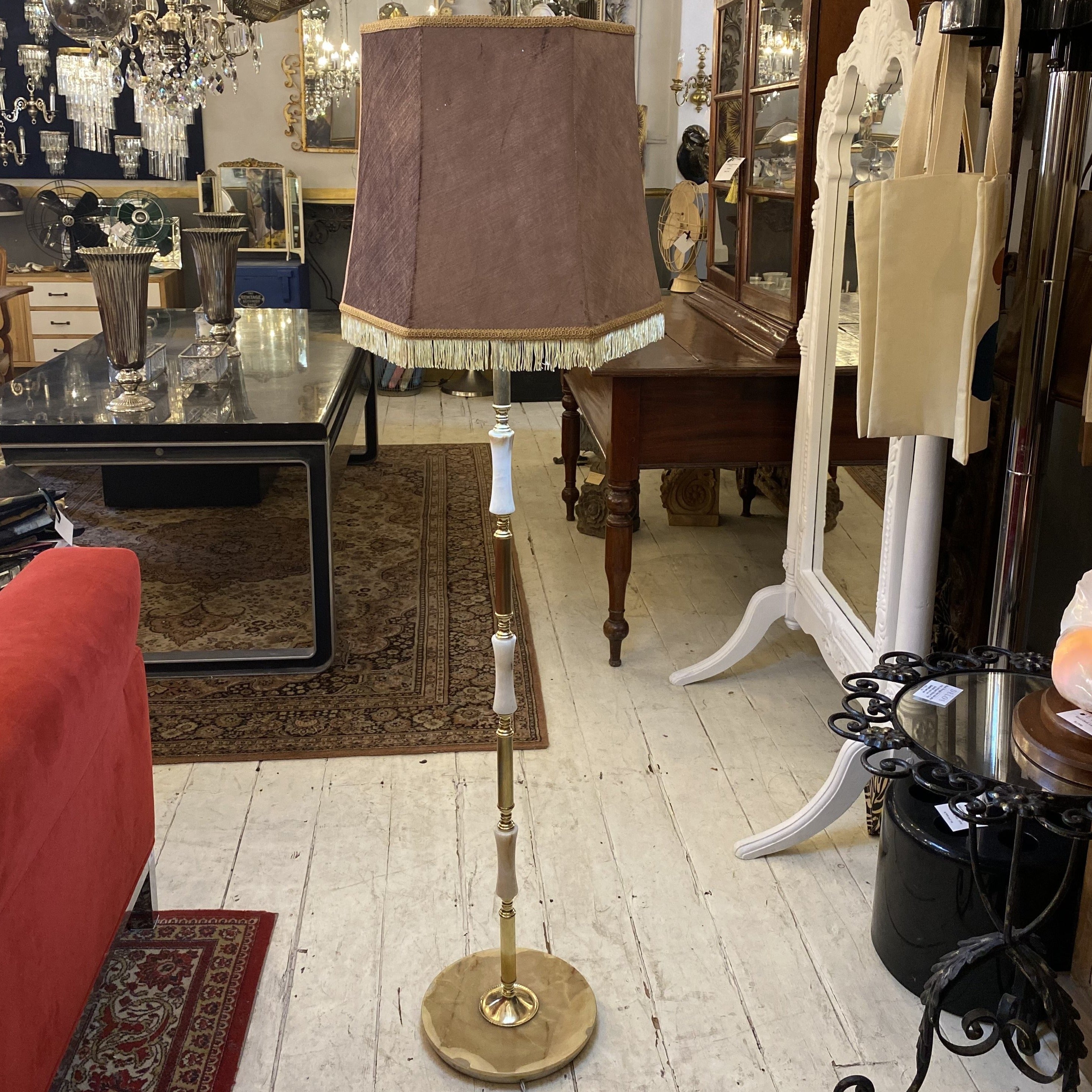 Vintage Italian Brass and Marble Standing Lamp