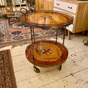 Antique Polished Inlaid Drinks Trolley