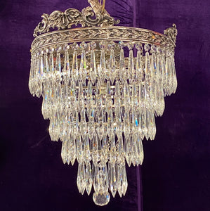 Gorgeous and Ornate Nickel and Crystal Waterfall Chandelier