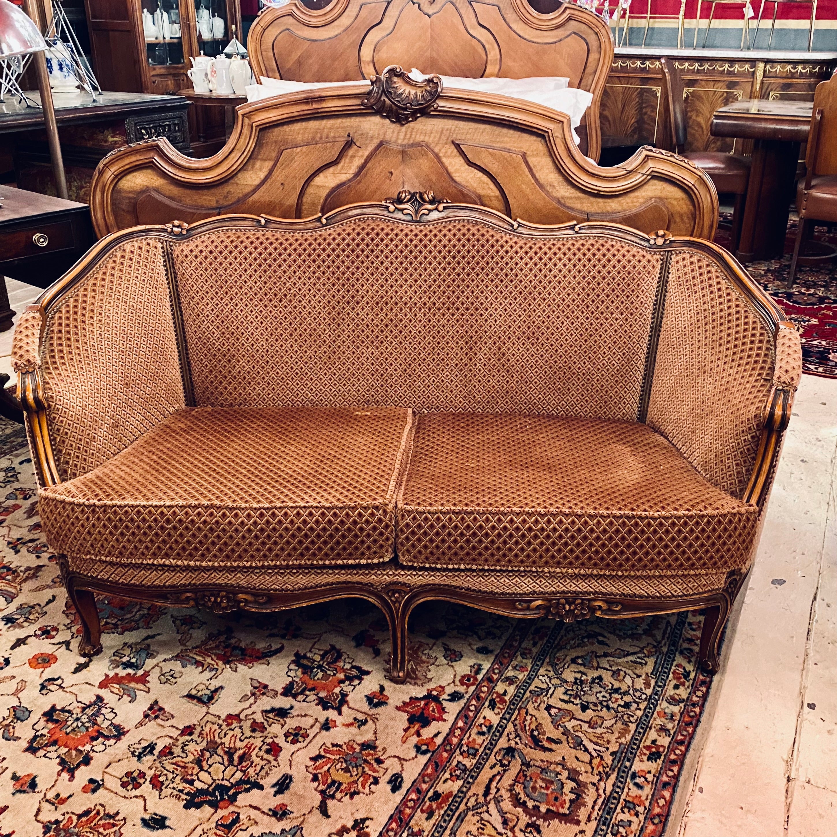 Antique French Sofa with Pink Upholstery