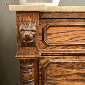 Beautiful Antique Oak Cabinet with Creme Marble Top