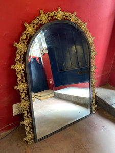 Vintage Cast Brass Mirror with Beveled Glass