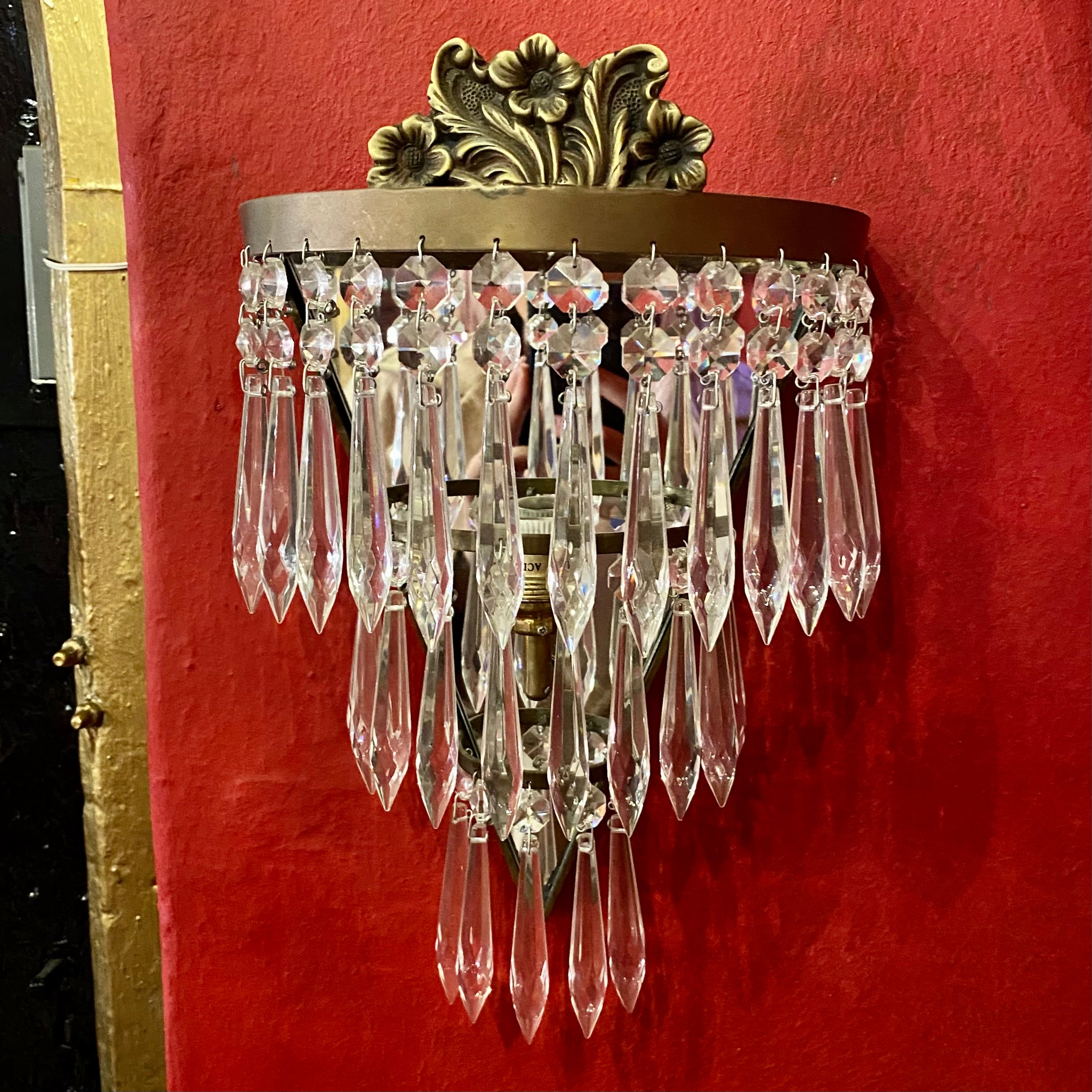 Gorgeous Aged Brass & Crystal Waterfall Sconce