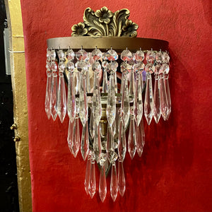 Gorgeous Aged Brass & Crystal Waterfall Sconce