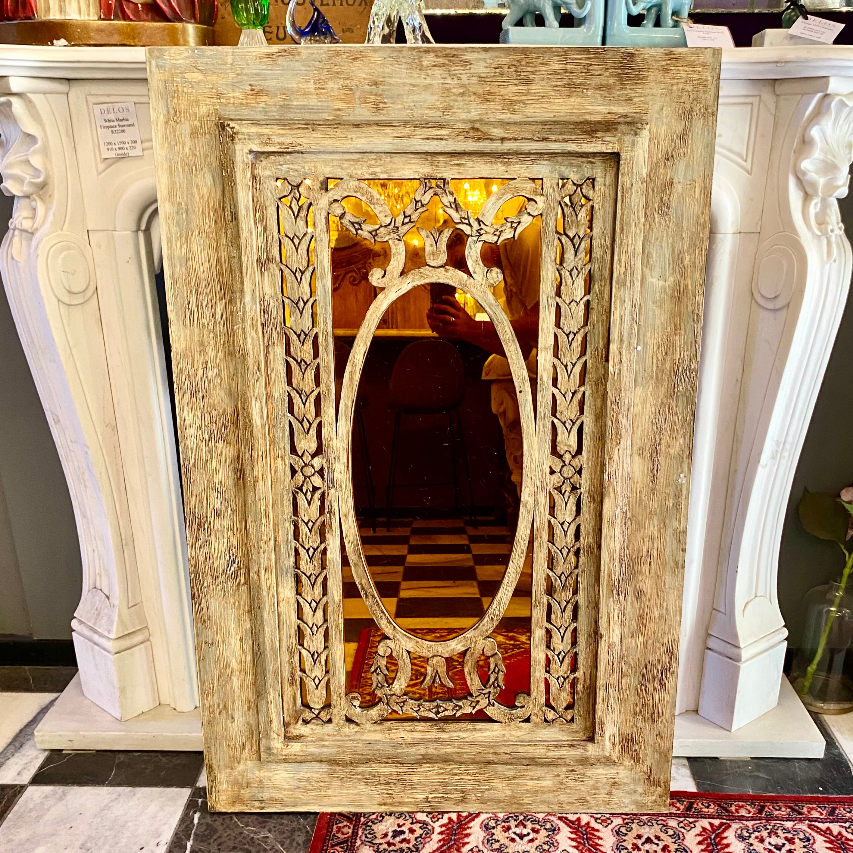 Aged Wood Mirror with Amber Glass