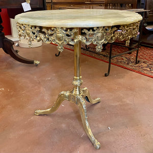 French Cast Brass Side Table with Green Marble Top