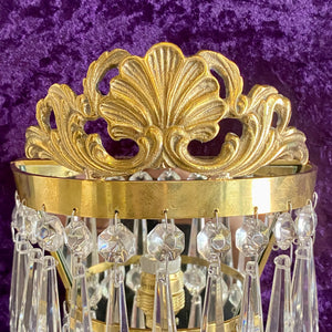 Brass & Crystal Waterfall Sconce with Scallop Detail