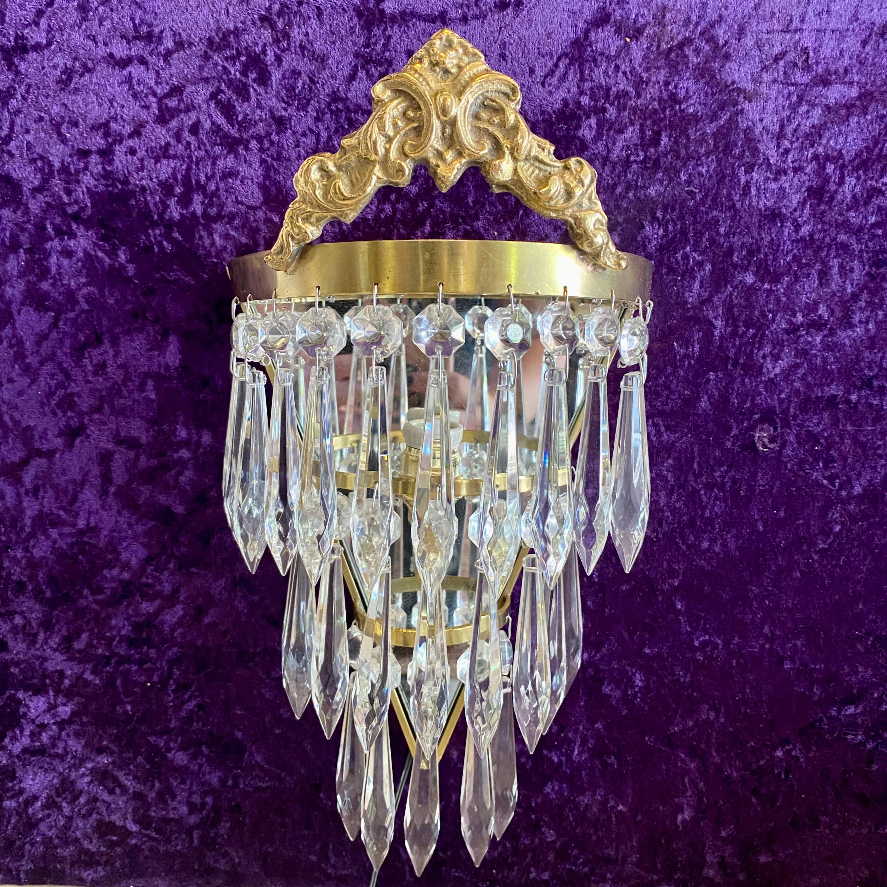 Cast Brass & Crystal Waterfall Sconces