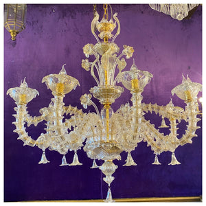 Opulent Murano Style Chandelier with Gold Flecked Glass