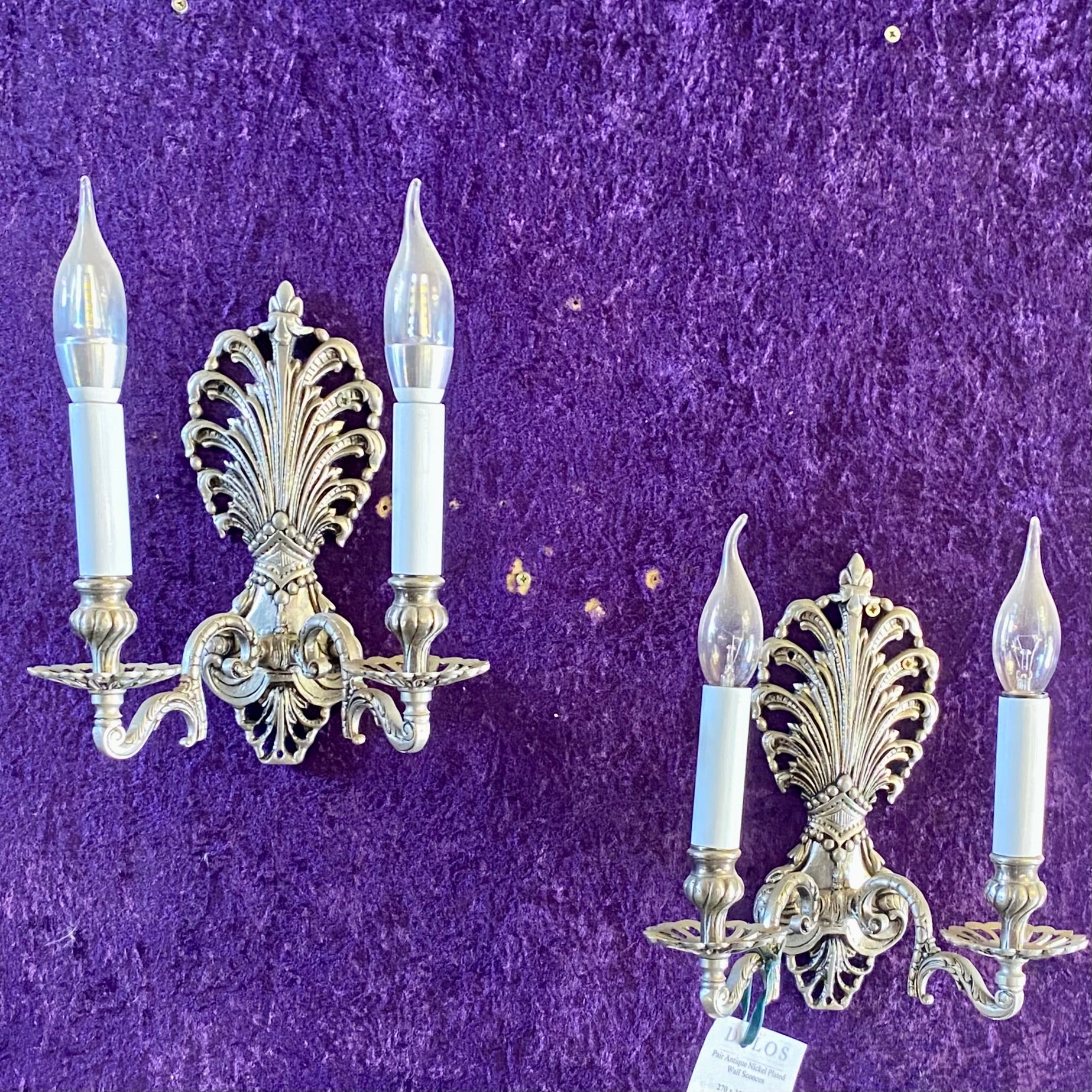 Pair Nickel Plated Antique Wall Sconces