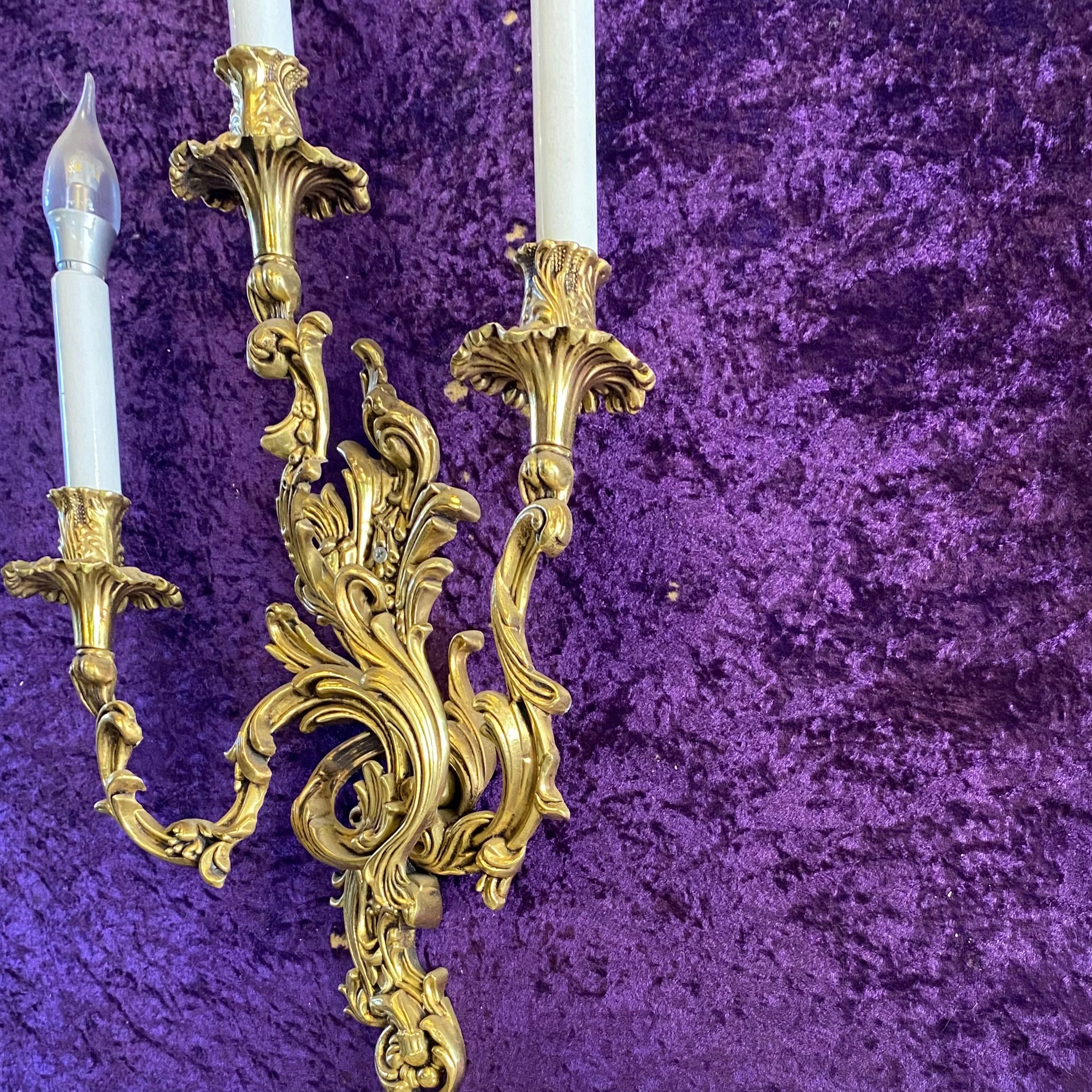 Brass Rococo Style Three Arm Wall Sconce