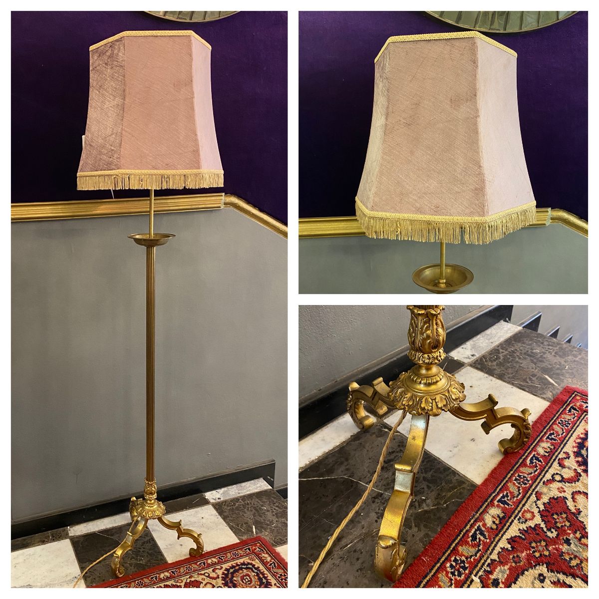 Elegant Antique Polished Brass Standing Lamp