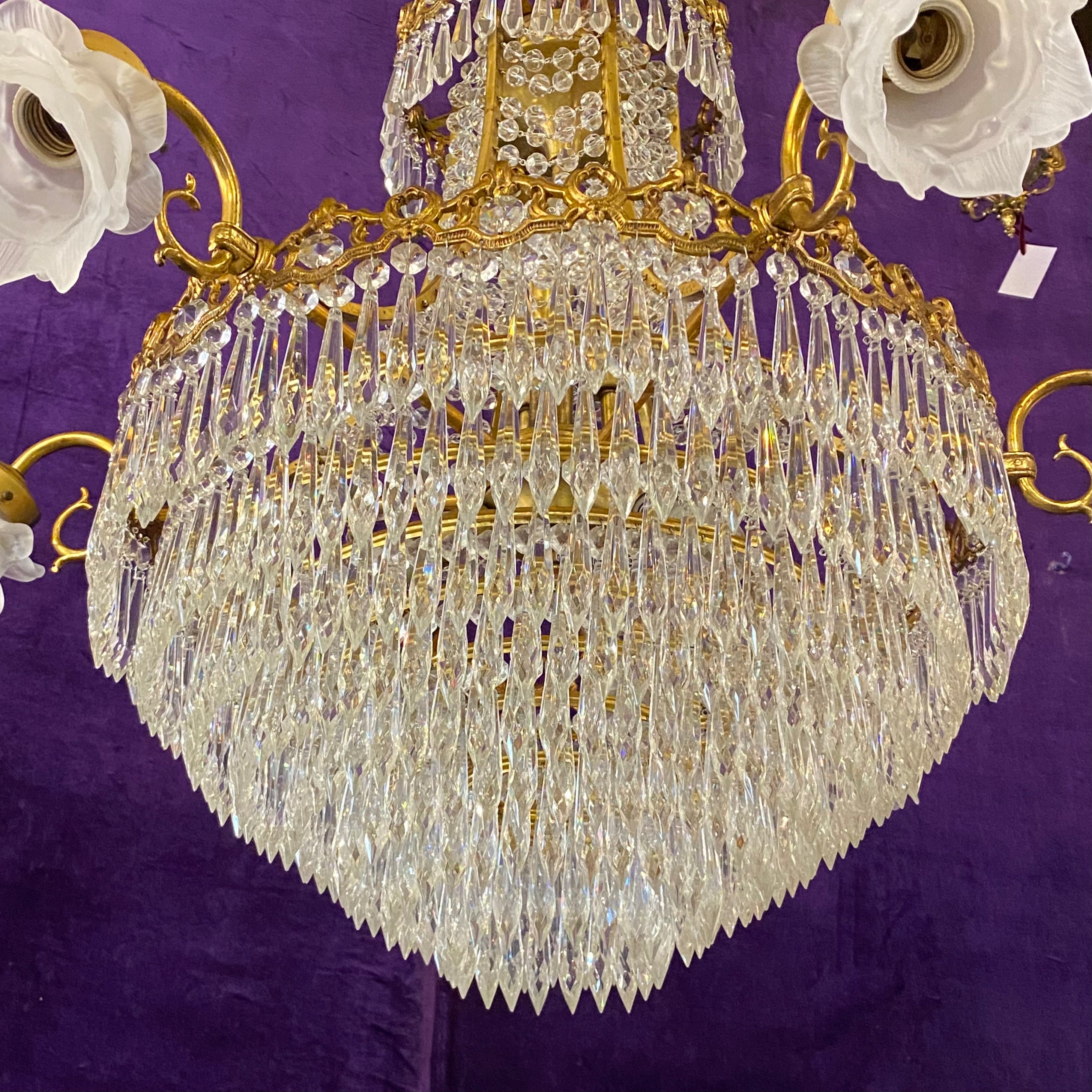 Antique Gilt & Crystal Neoclassical Chandelier