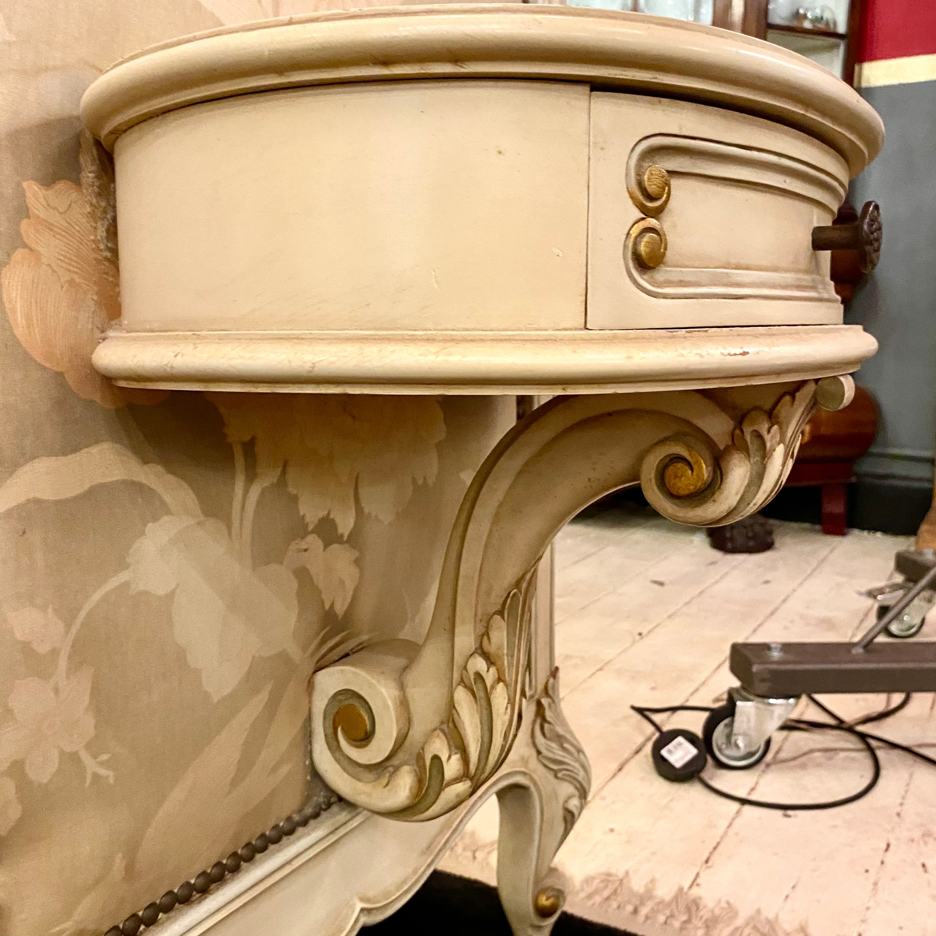 Distressed French Style Queen Bed With Side Tables