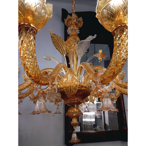 Marigold Coloured Murano Style Glass Chandelier