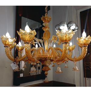 Marigold Coloured Murano Style Glass Chandelier