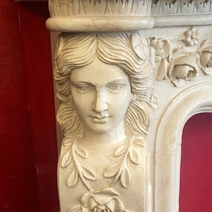 Ornately Carved Creme Marble Fireplace